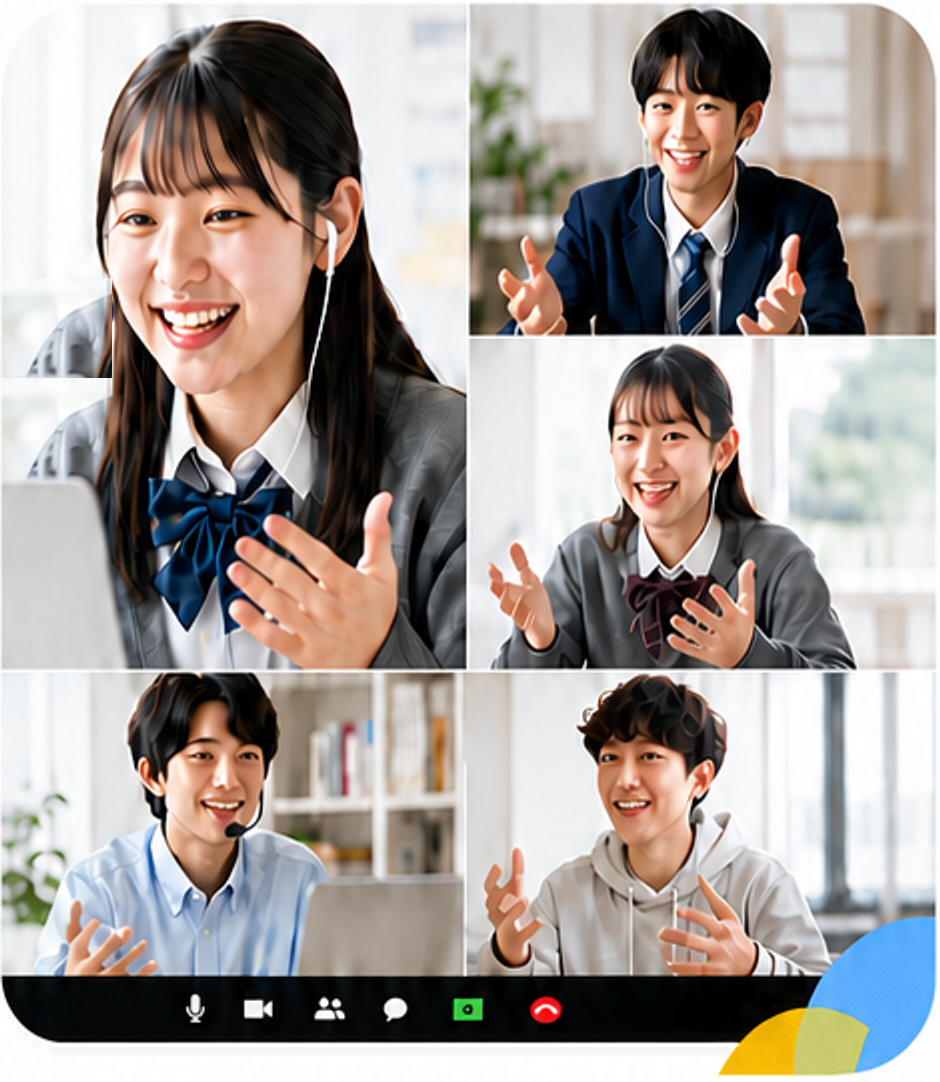 オンラインで英語ディベートに参加する中高生