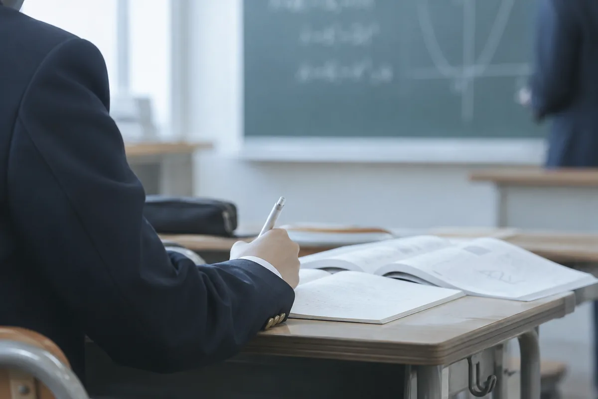 黒板に向かって問題に取り組む生徒の後ろ姿